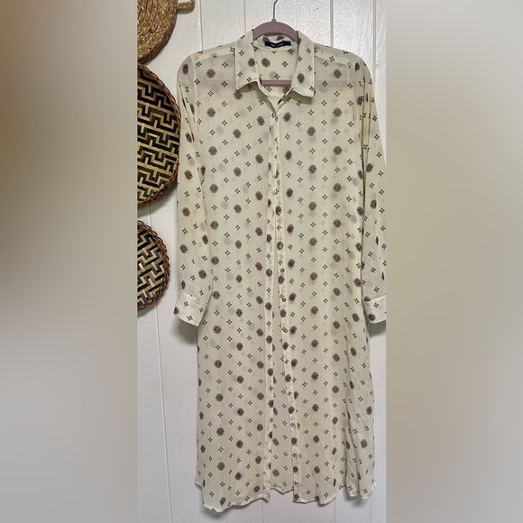 New Look Elegant Cream Patterned Dress Size Large - Picture 1 of 6
